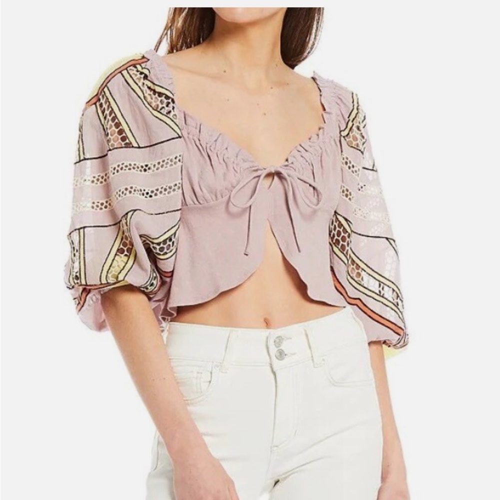 NWT Free People Pink Flutter Sleeve Crop Blouse